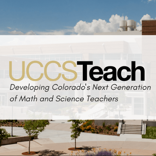 UCCS Teach logo with UCCS building in the background
