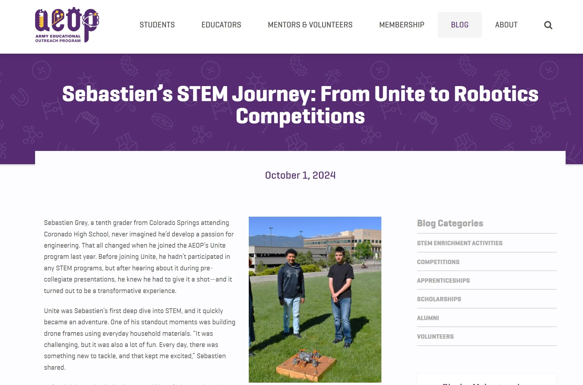 Sebastien’s STEM Journey: From Unite to Robotics Competitions